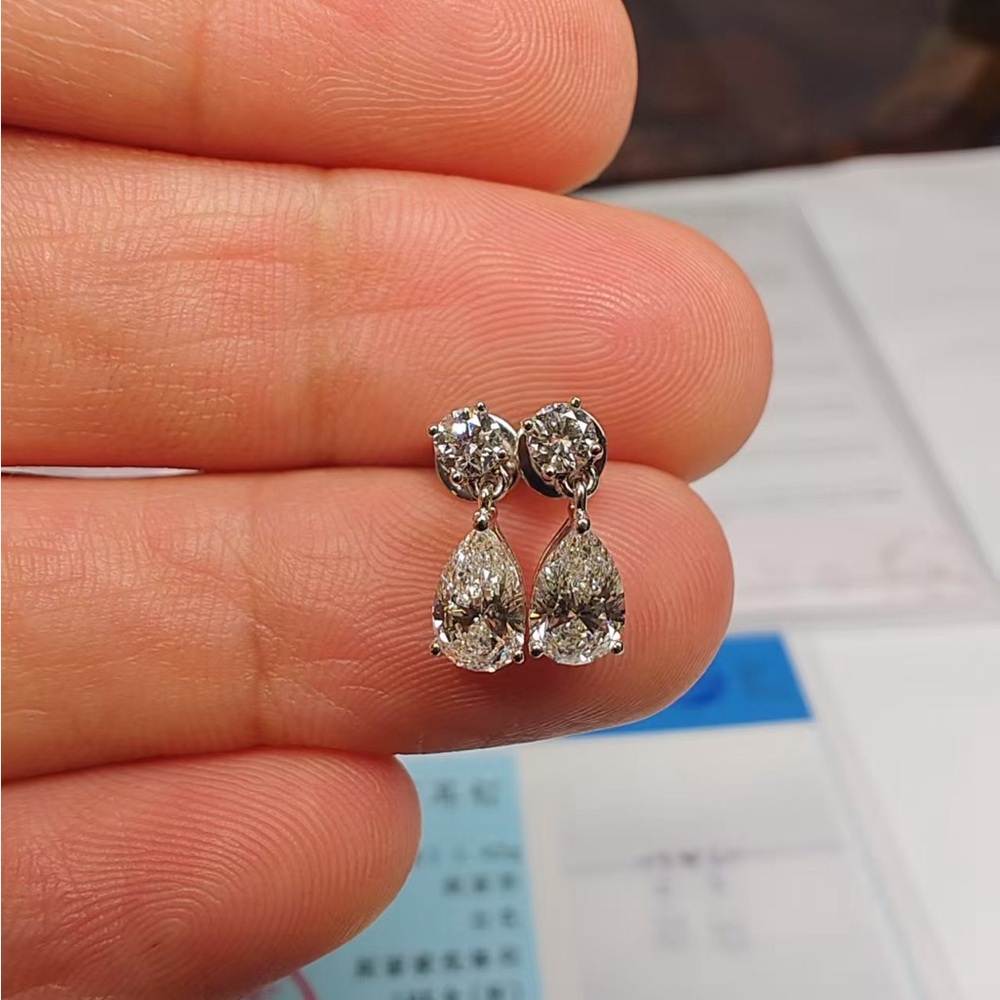 IGI Certified 2.04ct Pear Diamond Earrings Lab Grown VVS2 E Color Retail $2300+